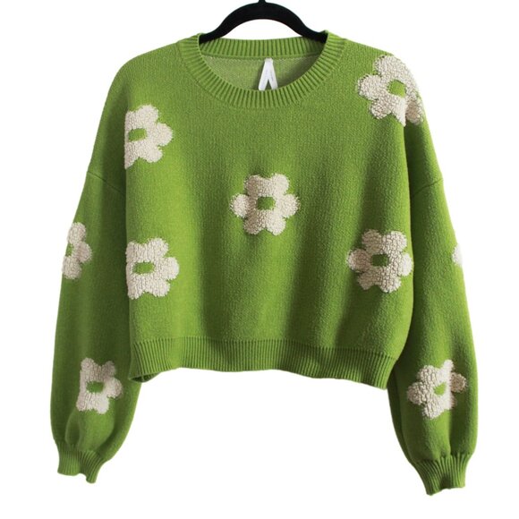 Dreamers By Debut Sweaters - Dreamers Oversized Cropped Floral Sweater